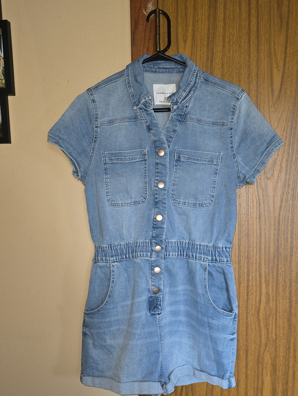 Celebrity Pink Light Blue Denim Short Sleeve Romper